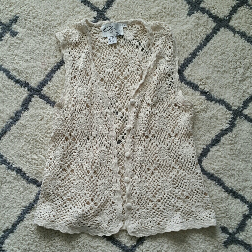 Cream Crochet Button-Up Vest
